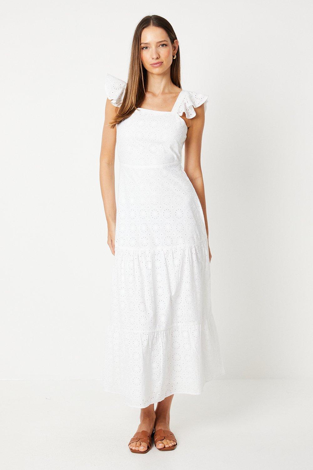 Dresses | Tiered Hem Broderie Midi Dress | Dorothy Perkins