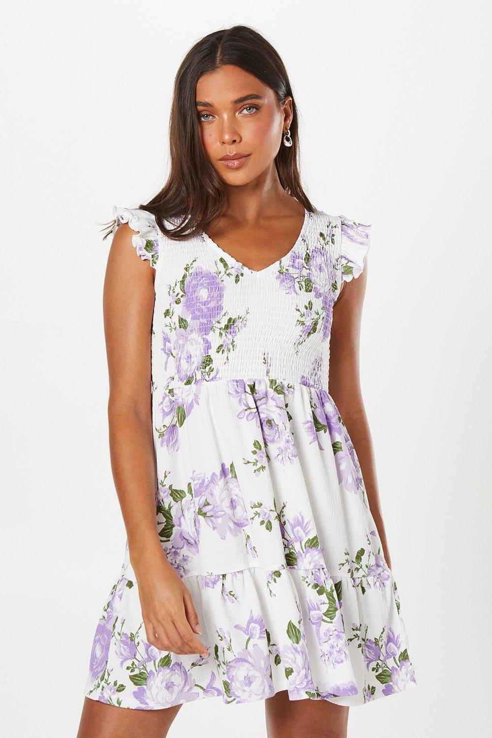 Dresses | Petite Floral Shirred Bodice Mini Dress | Dorothy Perkins