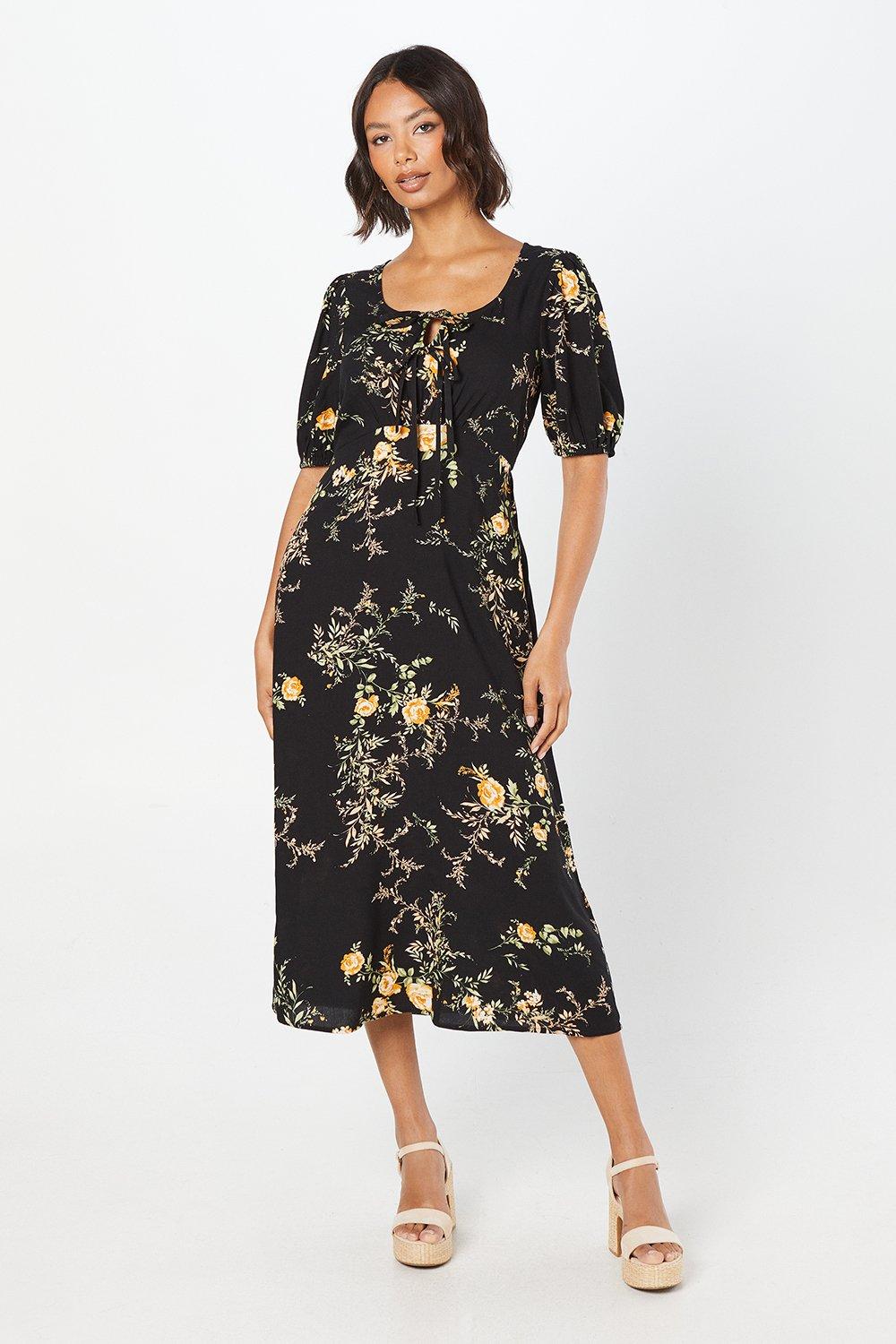 Dresses | Floral Double Tie Front Midi Dress | Dorothy Perkins