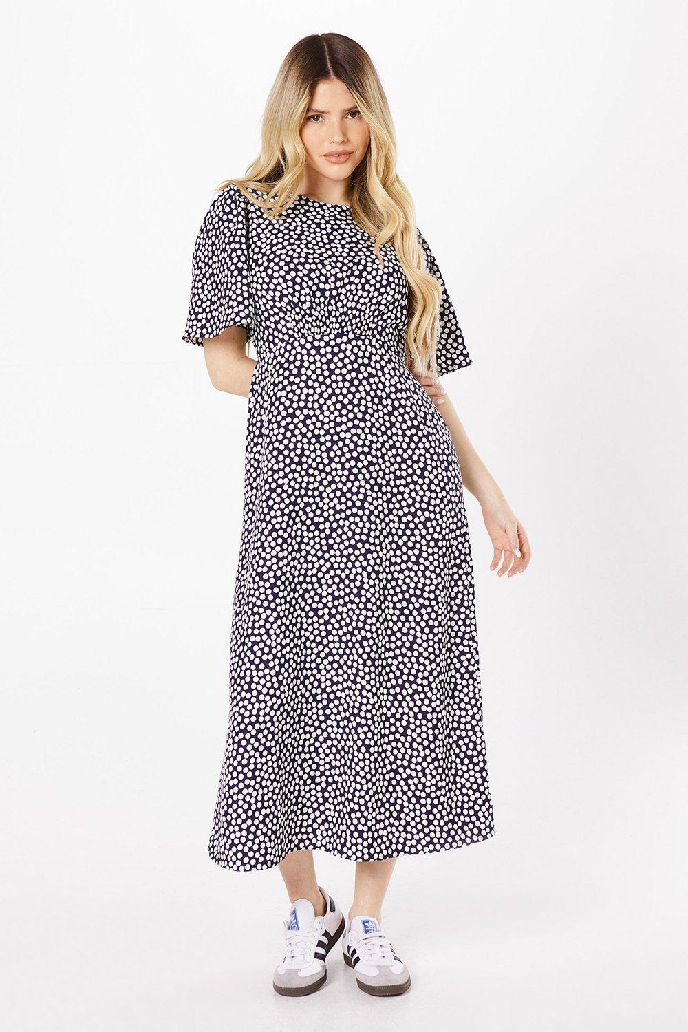 Dresses | Cobalt Floral Angel Sleeve Midi Dress | Dorothy Perkins