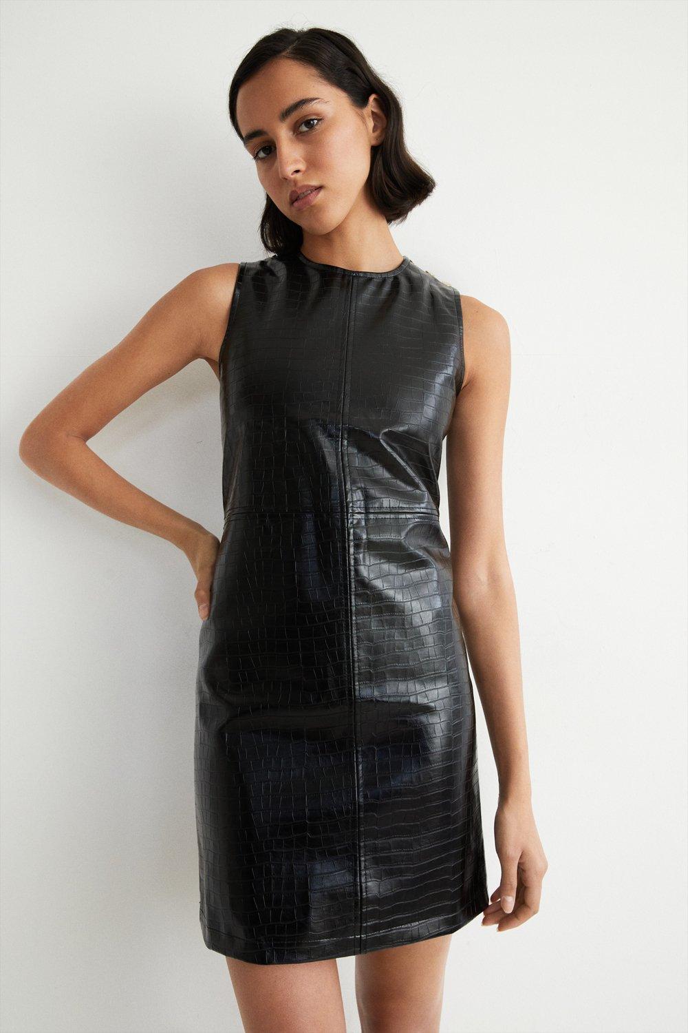 Dresses | Faux Leather Croc Shift Dress | Warehouse