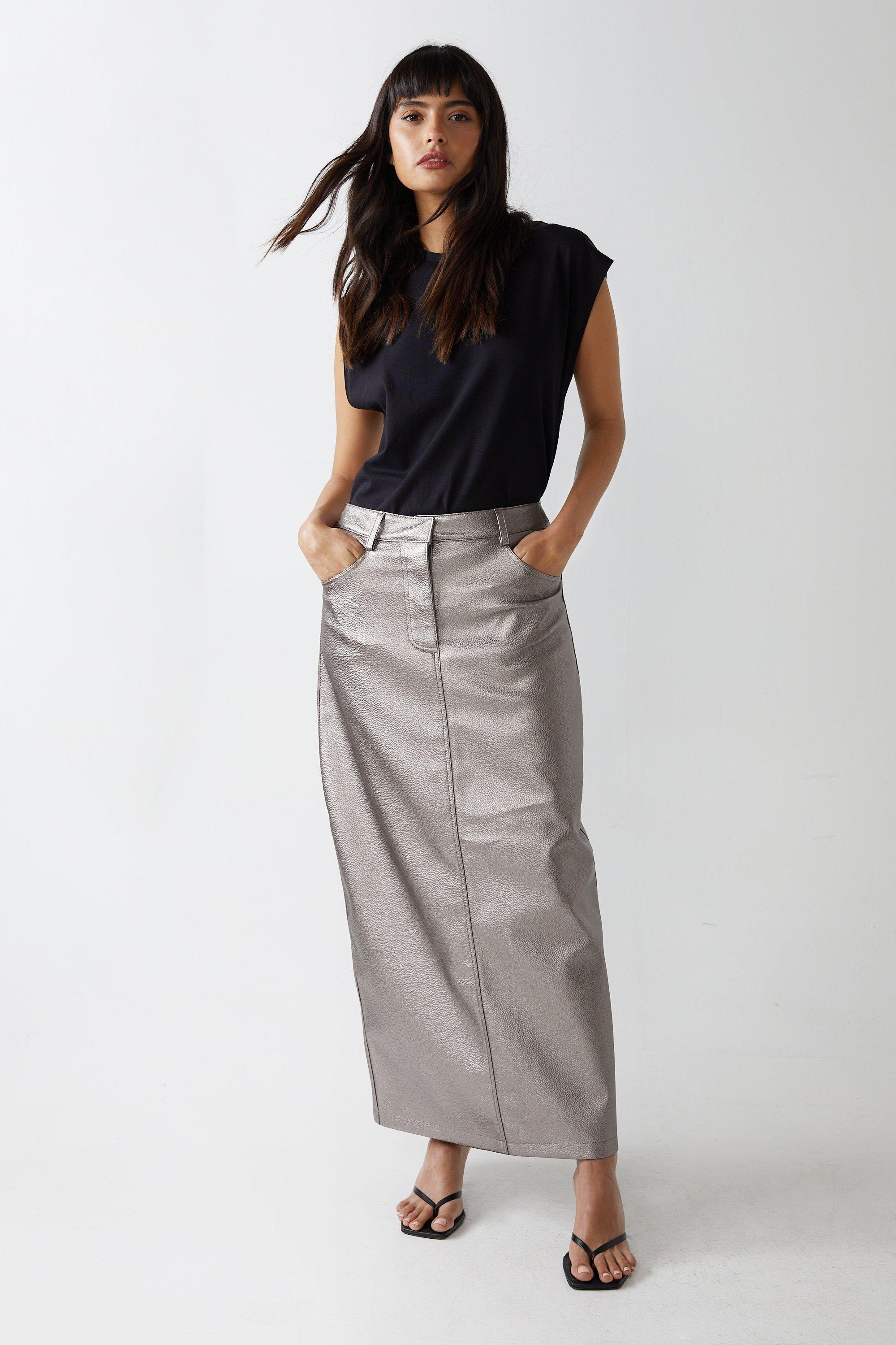 Premium Faux Leather Metallic Maxi Skirt