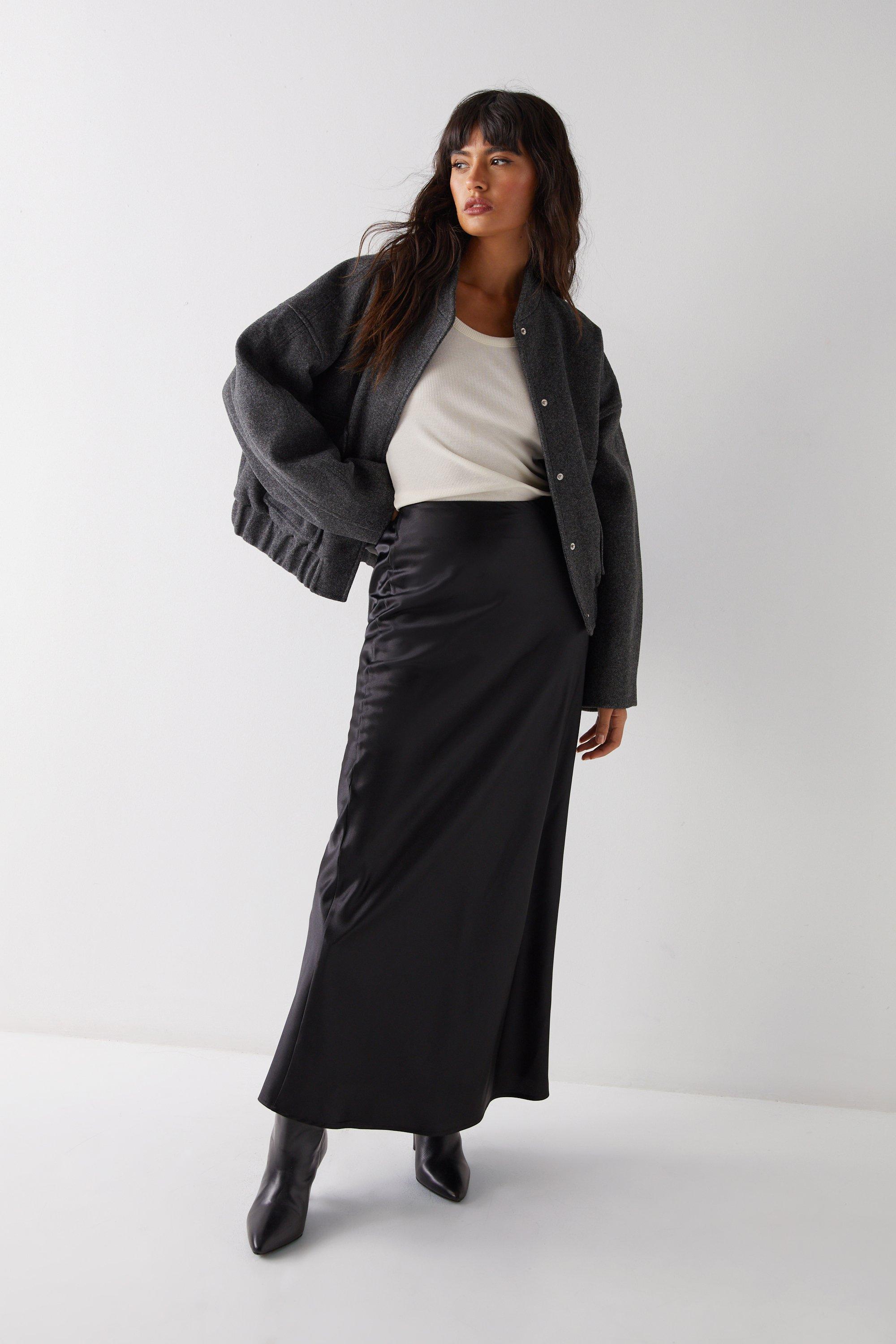 Long black clearance satin maxi skirt