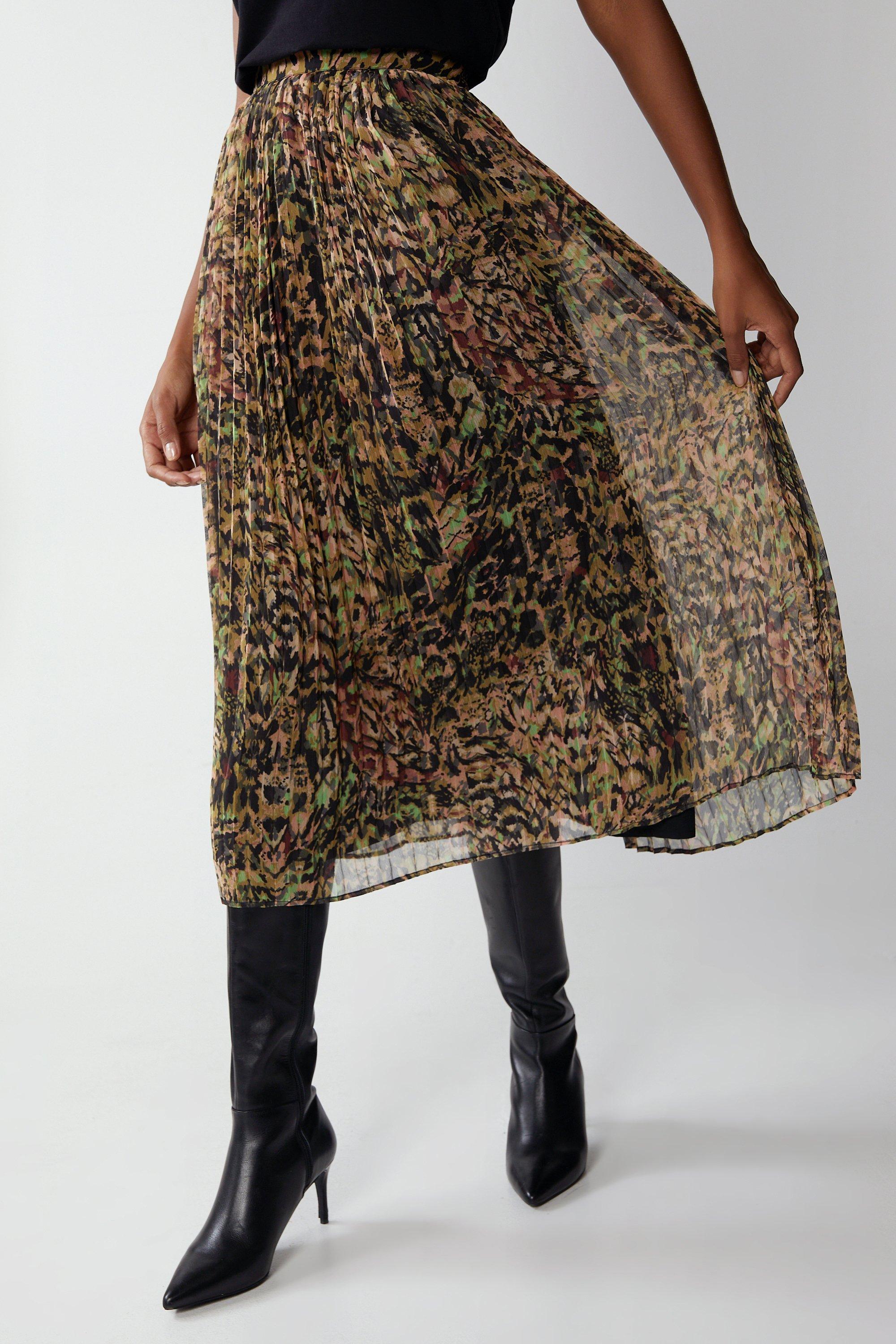 Leopard pleated midi skirt warehouse sale