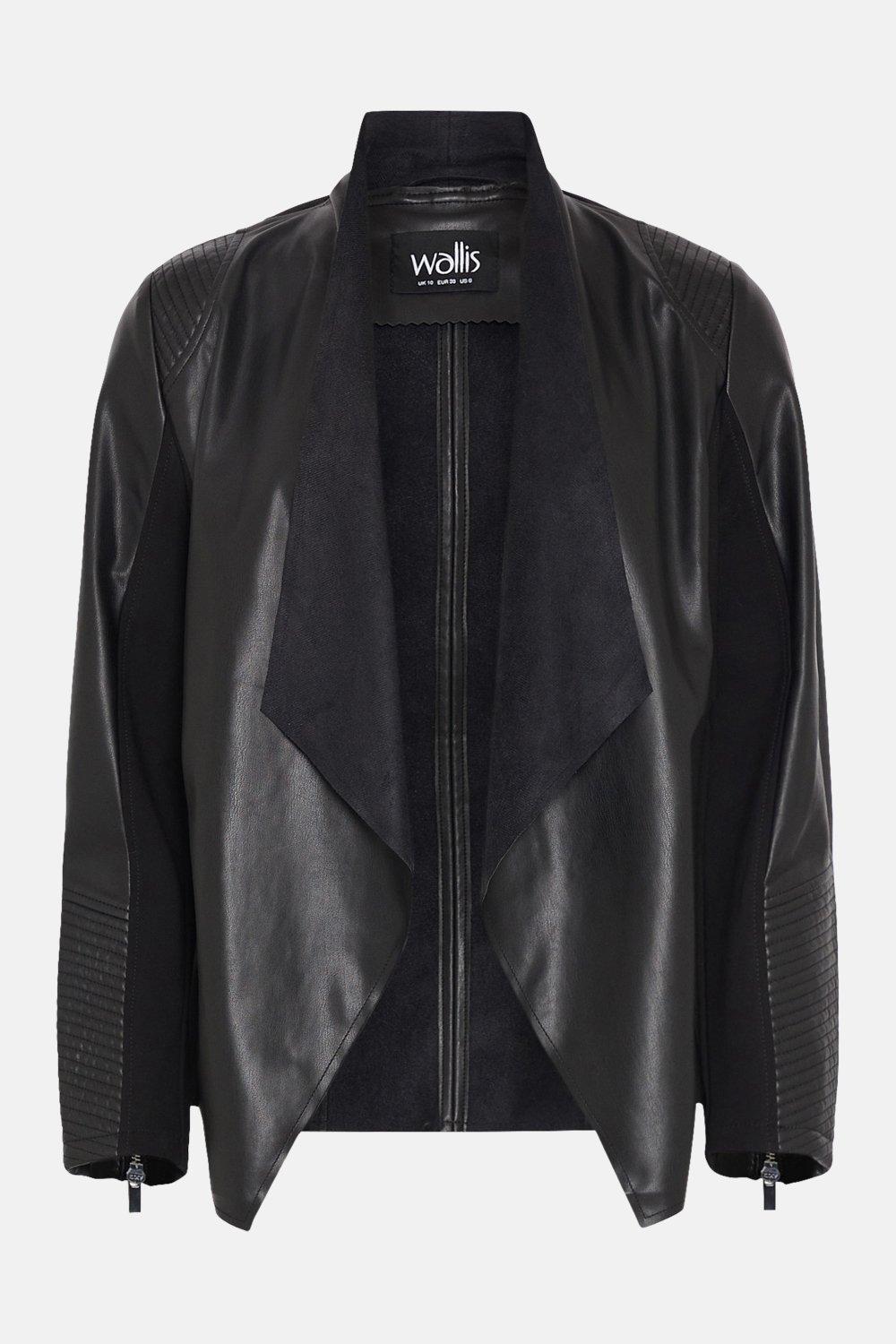 Black Faux Leather Waterfall Jacket