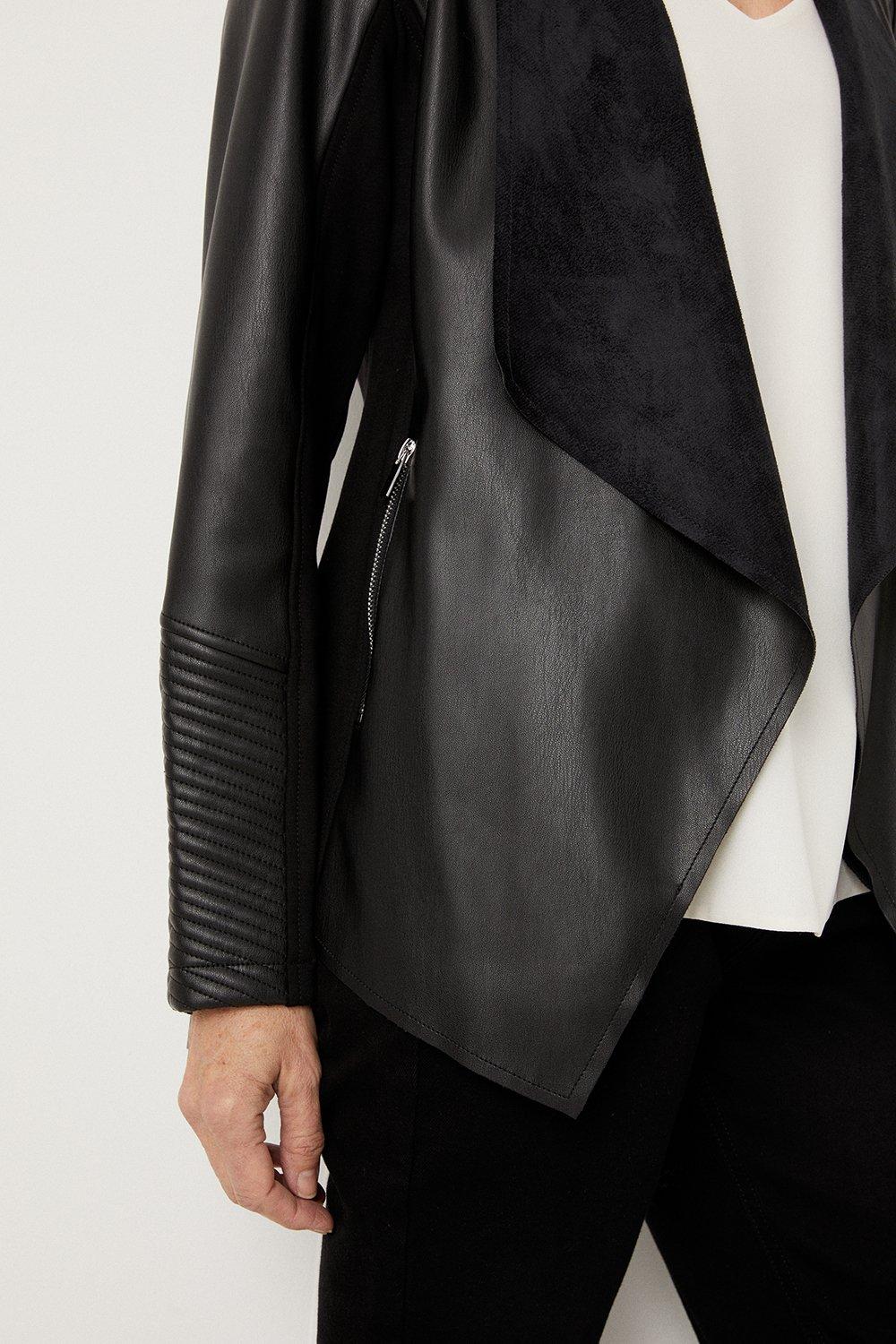 Black faux leather waterfall sales jacket