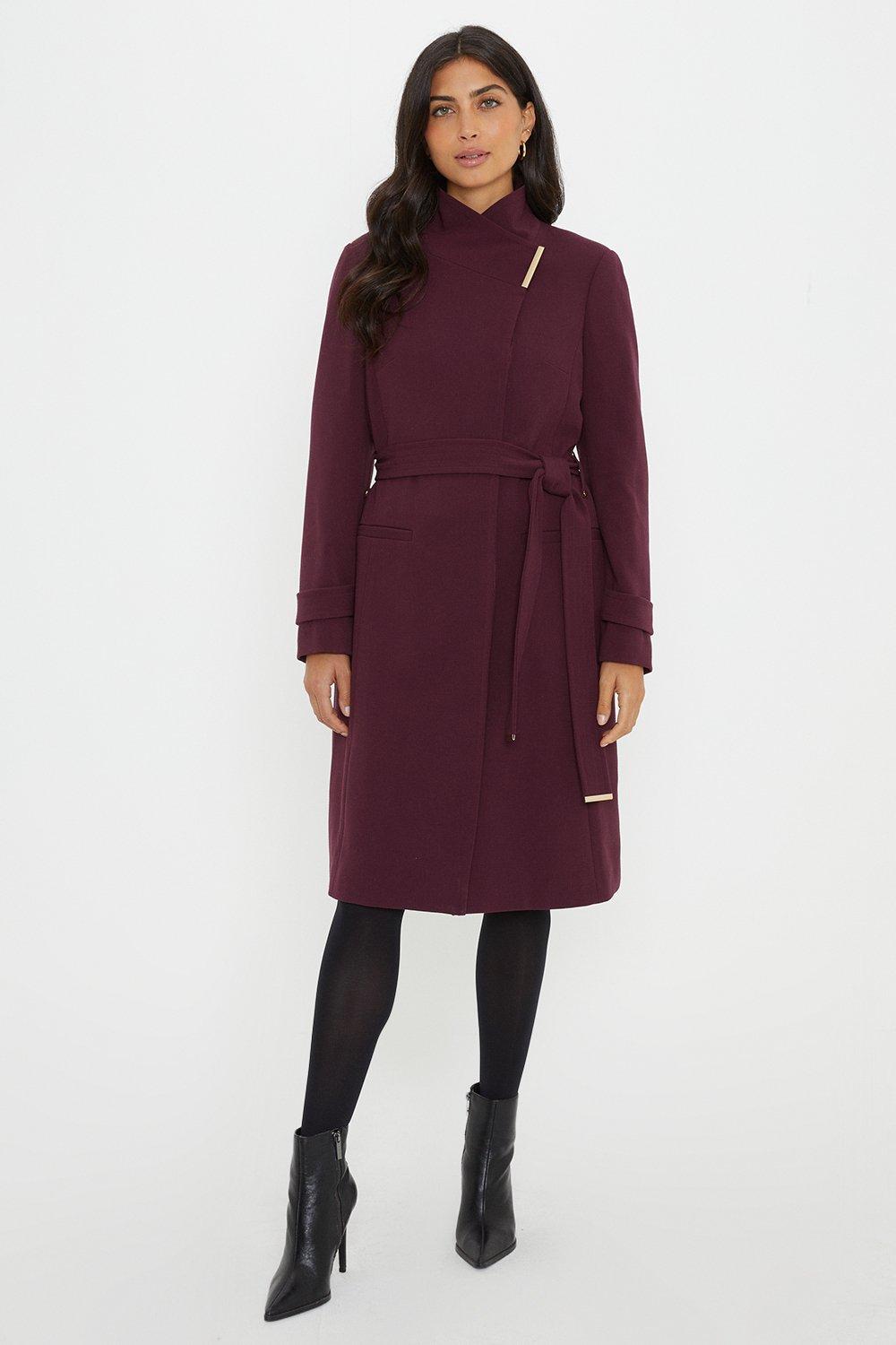 Berry belted shop wrap coat