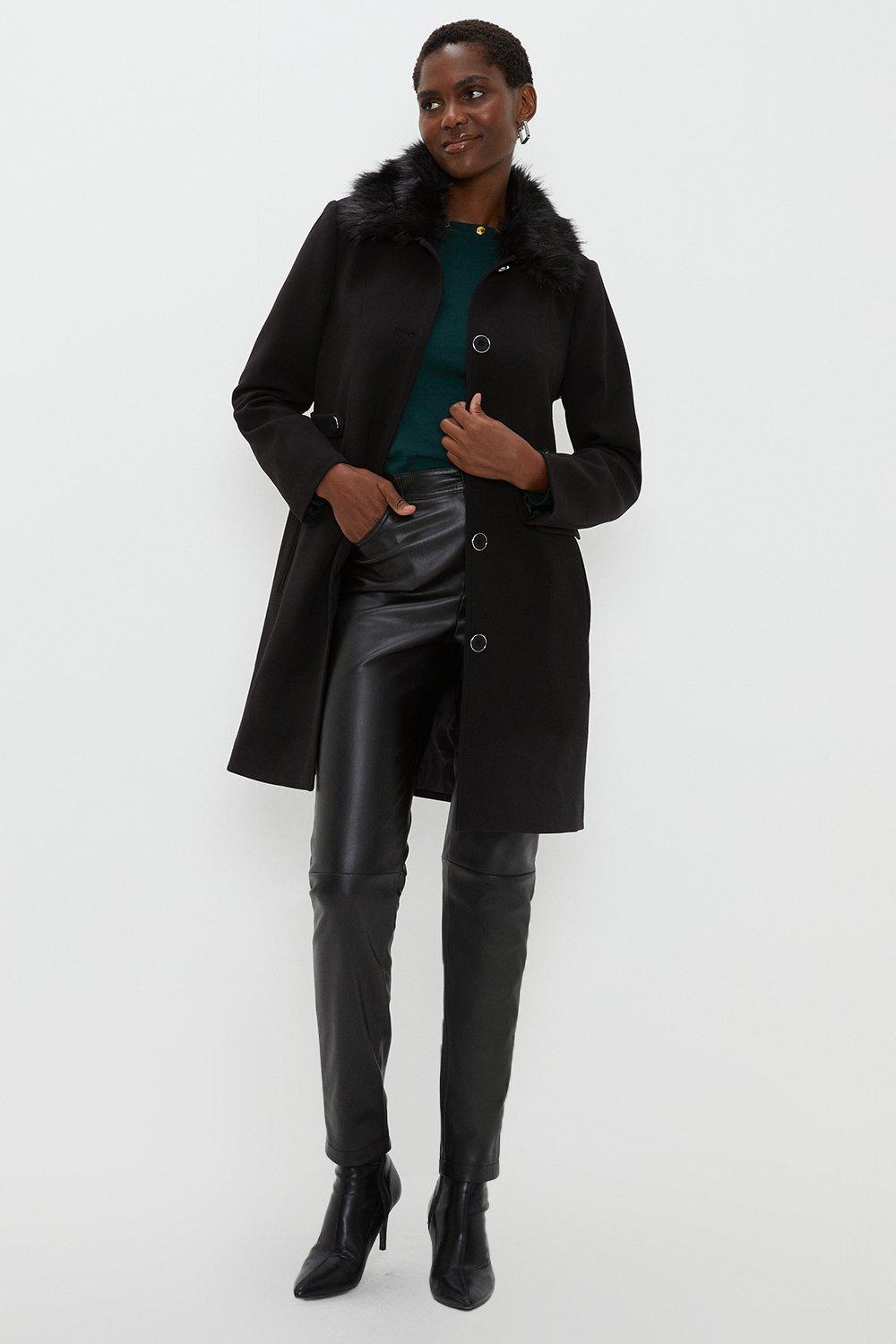 Dorothy perkins black clearance faux fur collar coat