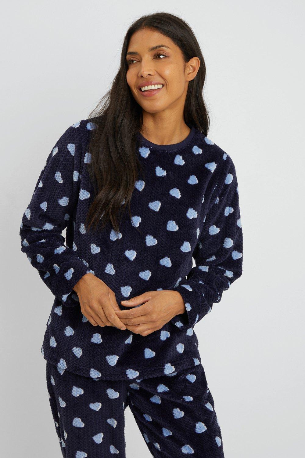 Buy Debenhams Heart Printed Waffle Fleece Pyjama Set In Navy