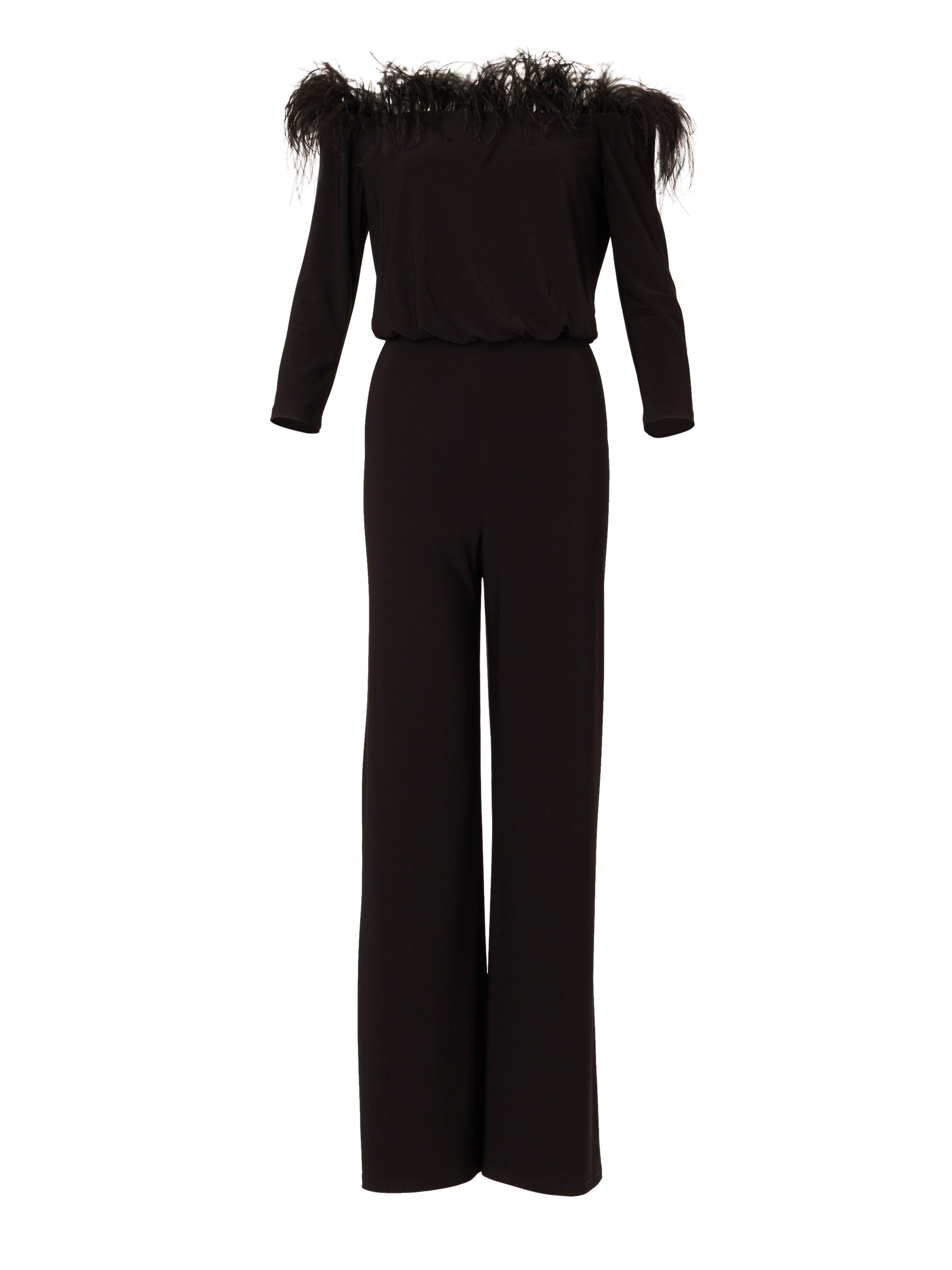 Jumpsuits Feather Trim Jersey Jumpsuit Adrianna Papell