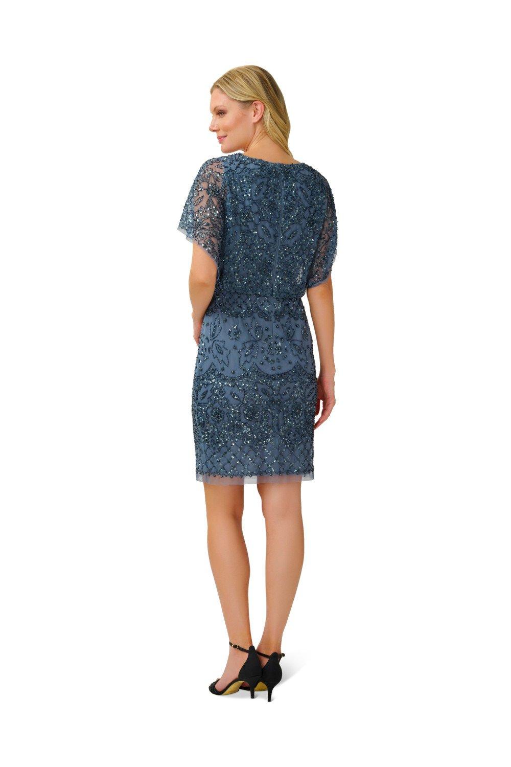 Dresses Beaded Mesh Blouson Dress Adrianna Papell