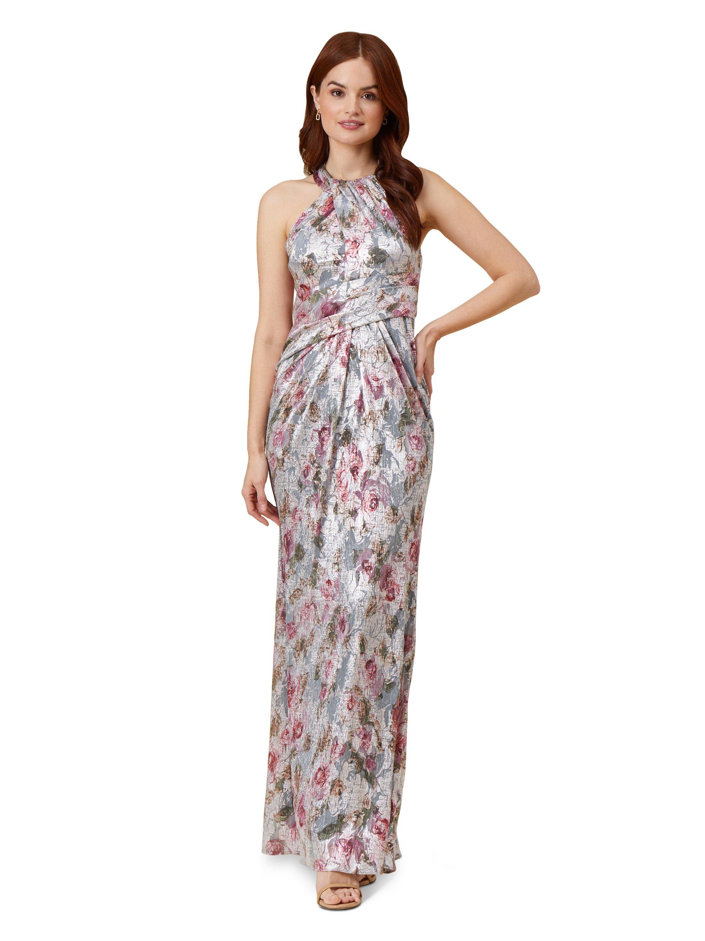 Dresses Foiled Mesh Draped Gown Adrianna Papell