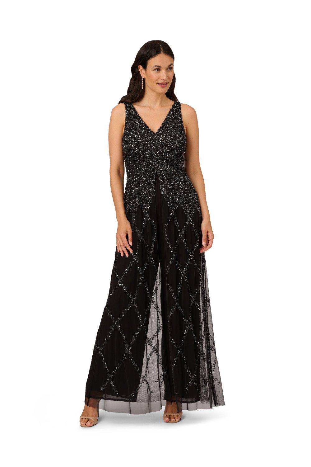 Dresses Beaded Georgette Jumpsuit Adrianna Papell