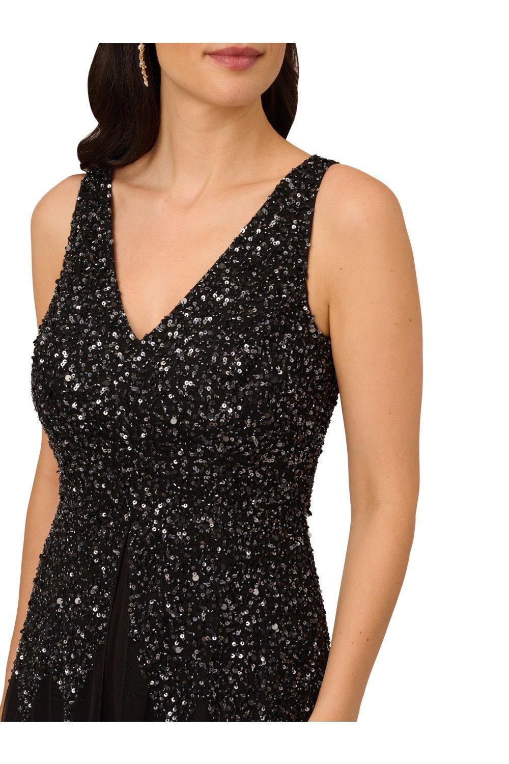 Dresses Beaded Georgette Jumpsuit Adrianna Papell