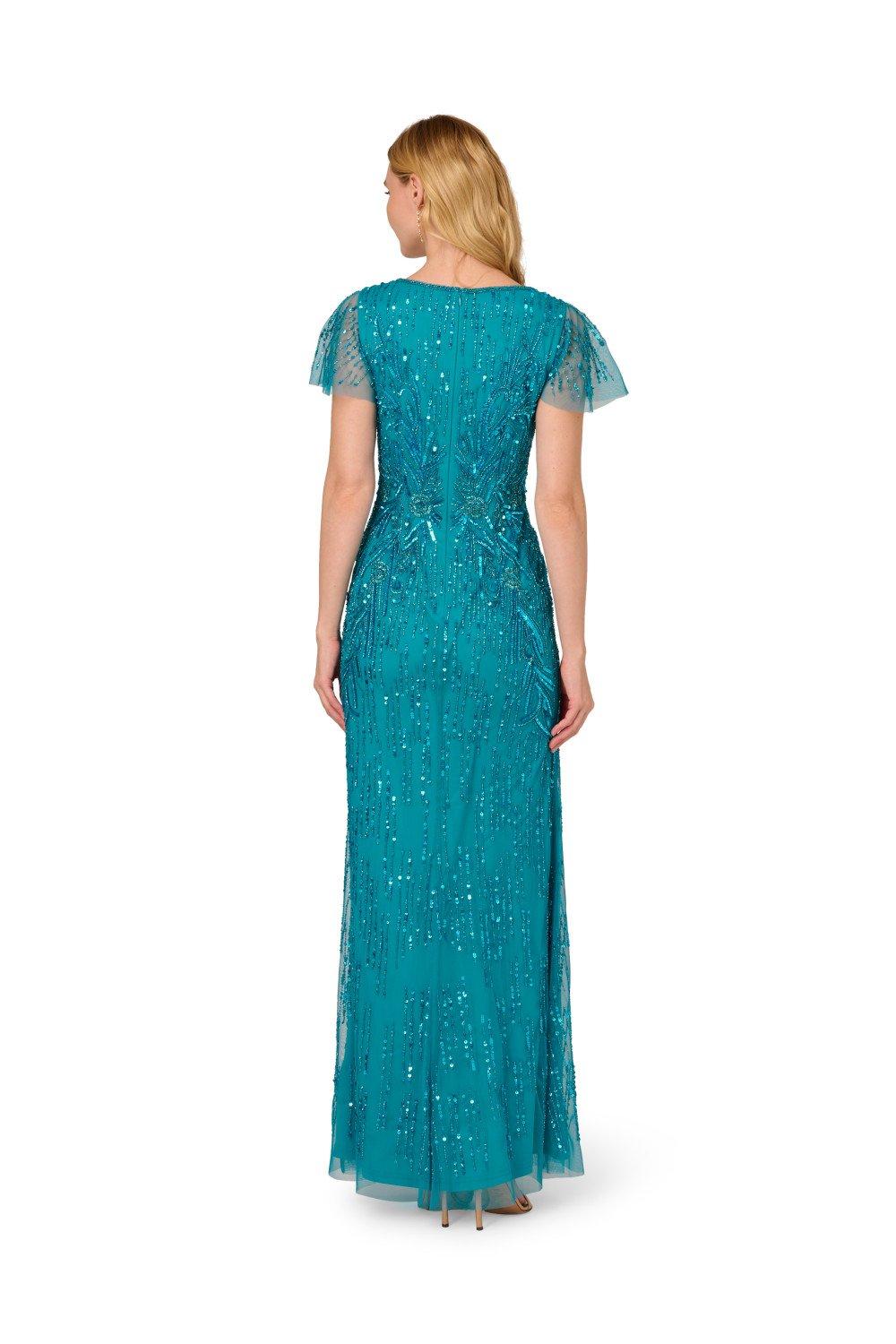 Dresses Flutter Sleeve Beaded Gown Adrianna Papell