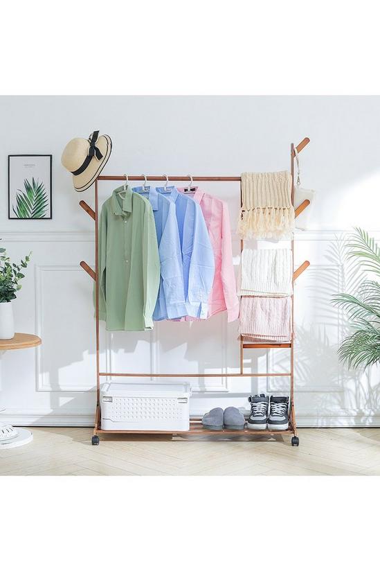 Living and Home Bamboo Clothes Rack with Bottom Shelf 2