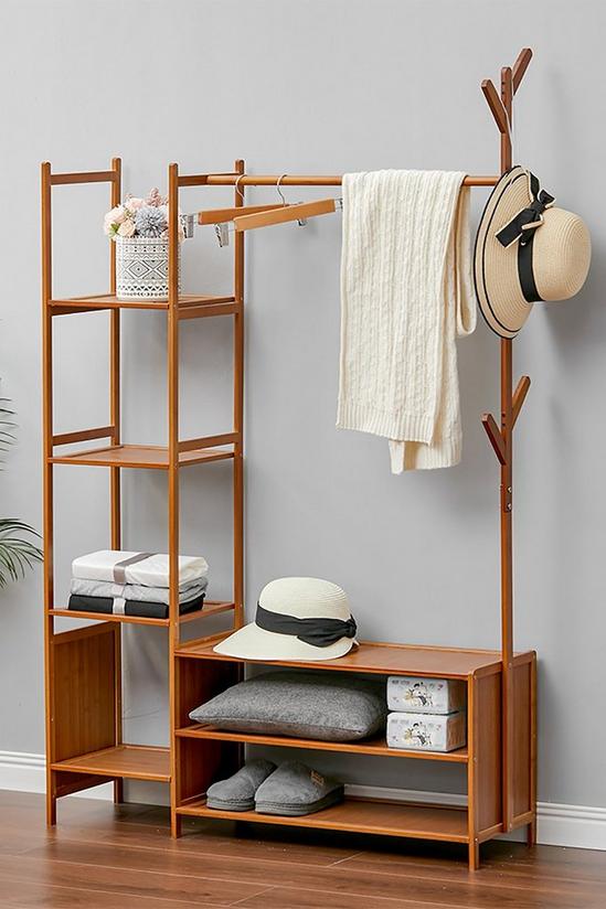 Living and Home Bamboo Clothes Rack with Storage Shelves 1