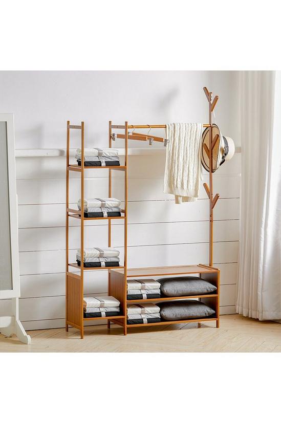 Living and Home Bamboo Clothes Rack with Storage Shelves 2