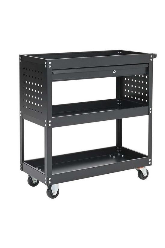 Living and Home 3-Tier Rolling Tool Cart with Lockable Drawer Trolley 3
