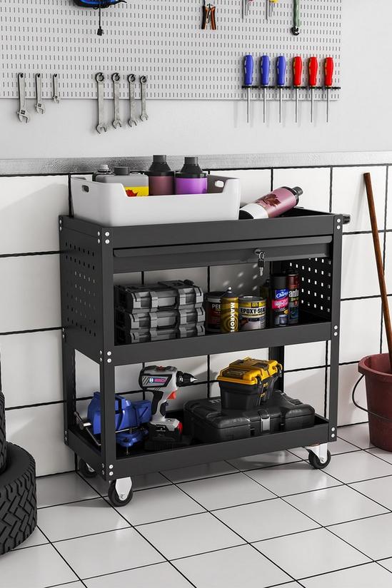 Living and Home 3-Tier Rolling Tool Cart with Lockable Drawer Trolley 5