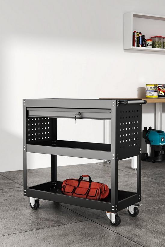 Living and Home 3-Tier Rolling Tool Cart with Lockable Drawer Trolley 6