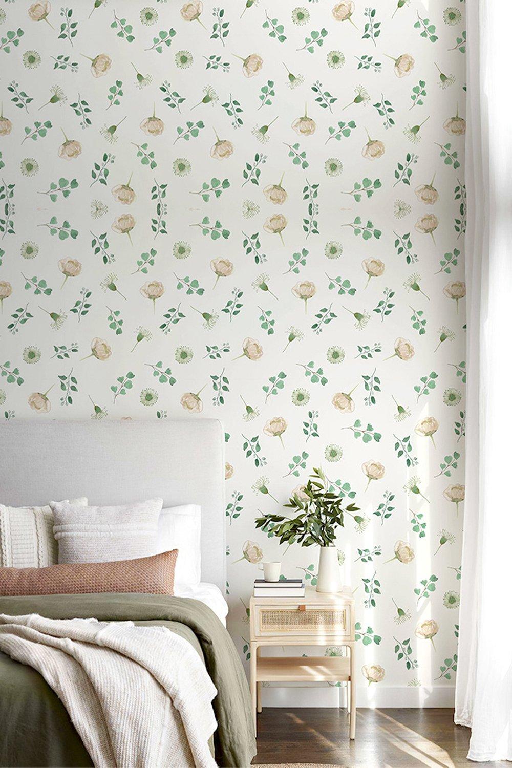 Wallpaper | White Floral Pattern Wallpaper | Living and Home