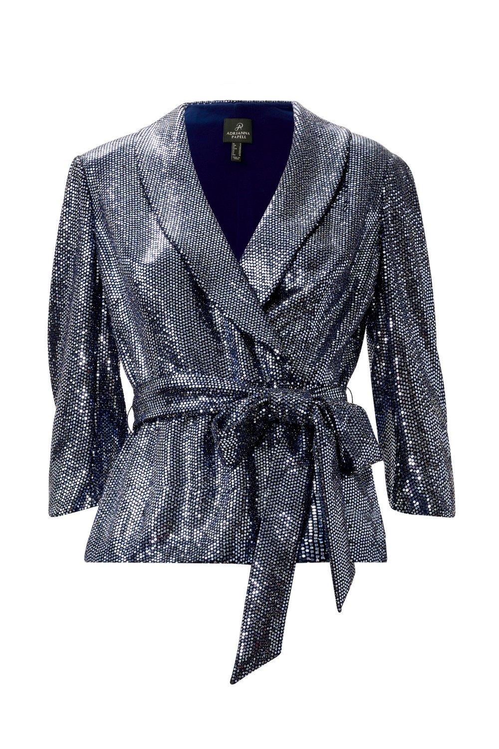 Tops Foil Jersey Wrap Jacket Adrianna Papell