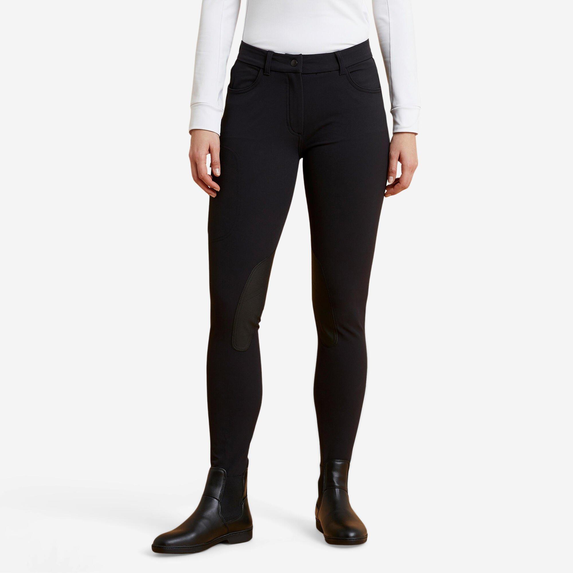 Women's Full Grip Horse Riding Leggings 500 - Black FOUGANZA