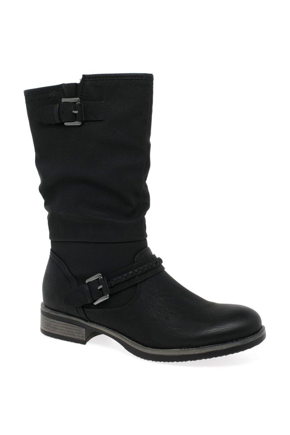 Black slouch calf length boots sale