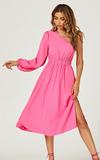 FS Collection One Shoulder Split Leg Midi Dress In Pink thumbnail 1