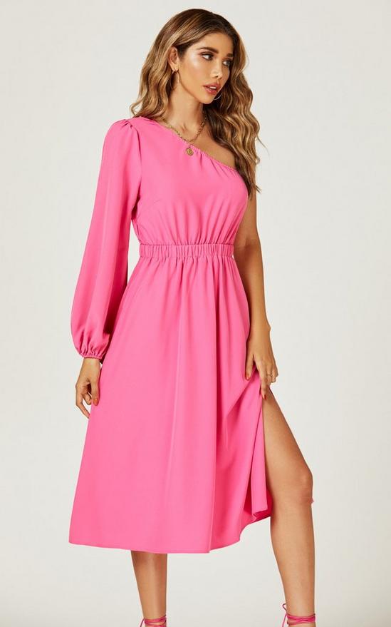 FS Collection One Shoulder Split Leg Midi Dress In Pink 2