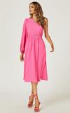 FS Collection One Shoulder Split Leg Midi Dress In Pink thumbnail 3
