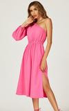 FS Collection One Shoulder Split Leg Midi Dress In Pink thumbnail 4