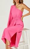 FS Collection One Shoulder Split Leg Midi Dress In Pink thumbnail 5