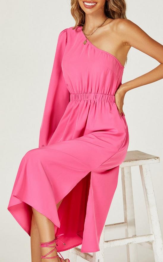 FS Collection One Shoulder Split Leg Midi Dress In Pink 5