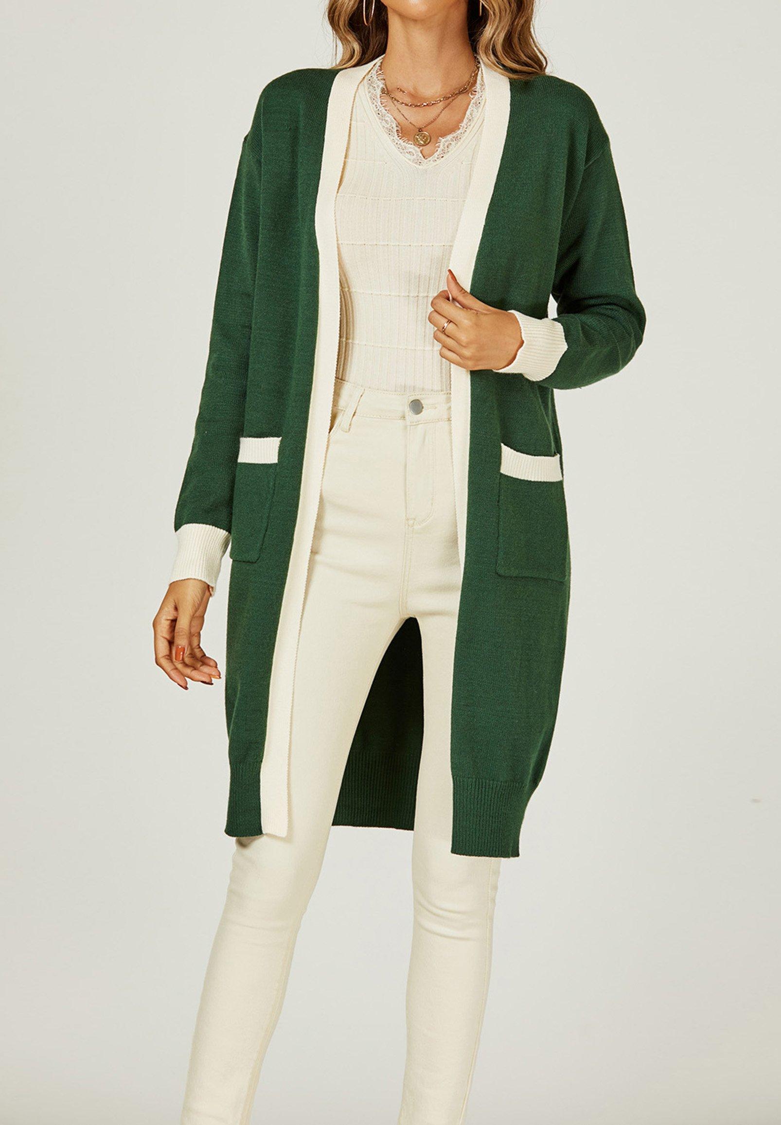 Jumpers Cardigans Cream Stripe Cardigan In Green FS Collection