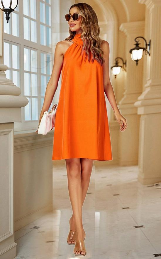 FS Collection Halter Neck Tie Back Mini Dress In Orange 1