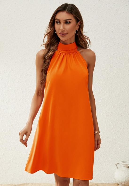 FS Collection Halter Neck Tie Back Mini Dress In Orange 2