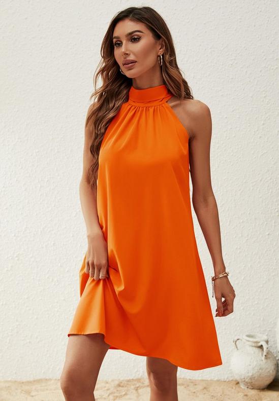 FS Collection Halter Neck Tie Back Mini Dress In Orange 3