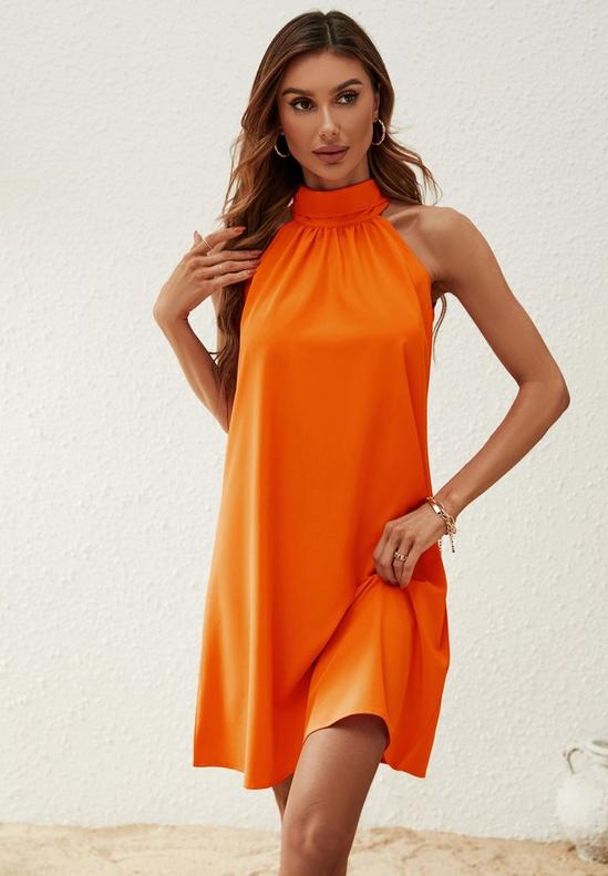 FS Collection Halter Neck Tie Back Mini Dress In Orange 4