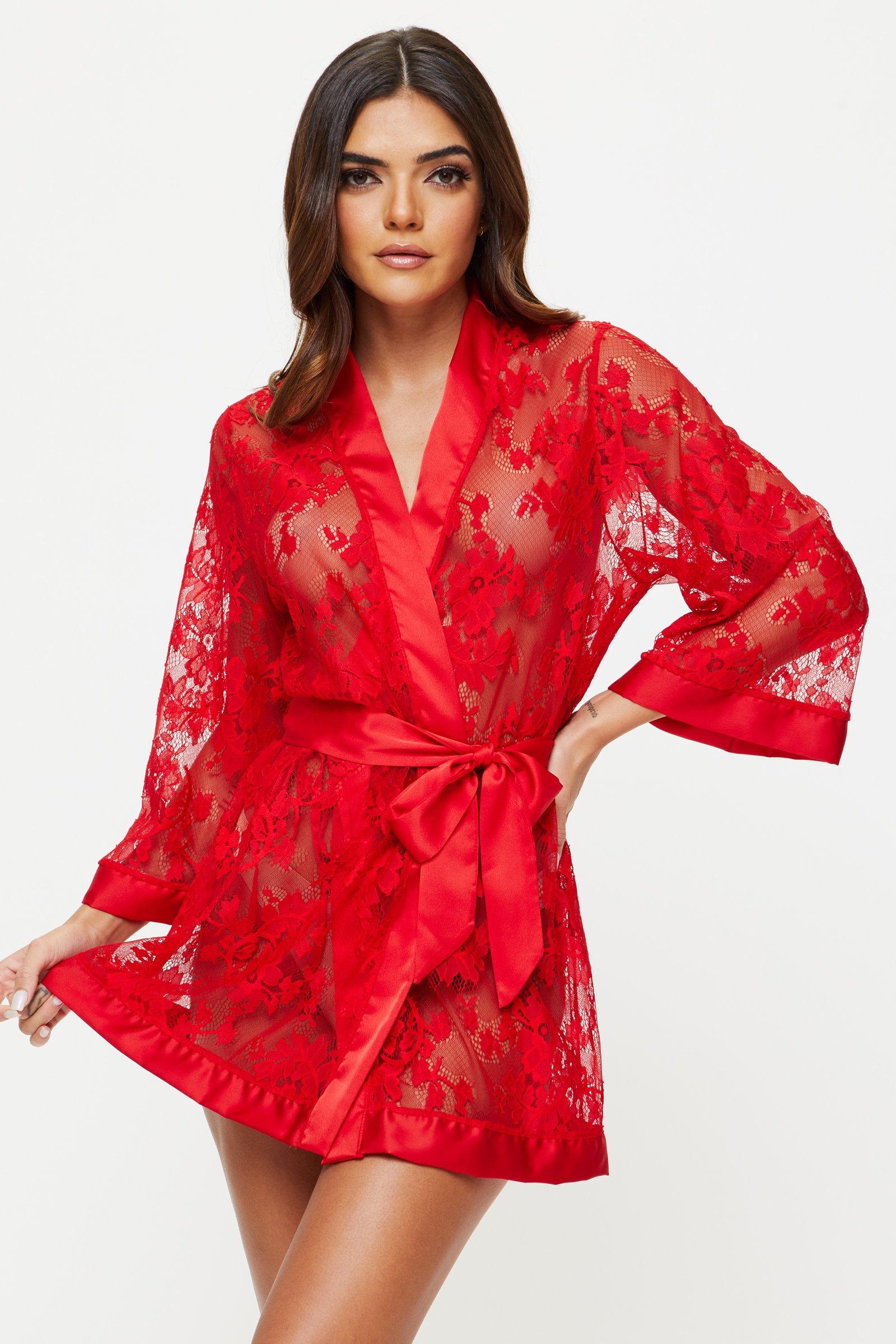 Ann Summers Supreme long sleeve lace dress with plunge front detail in red