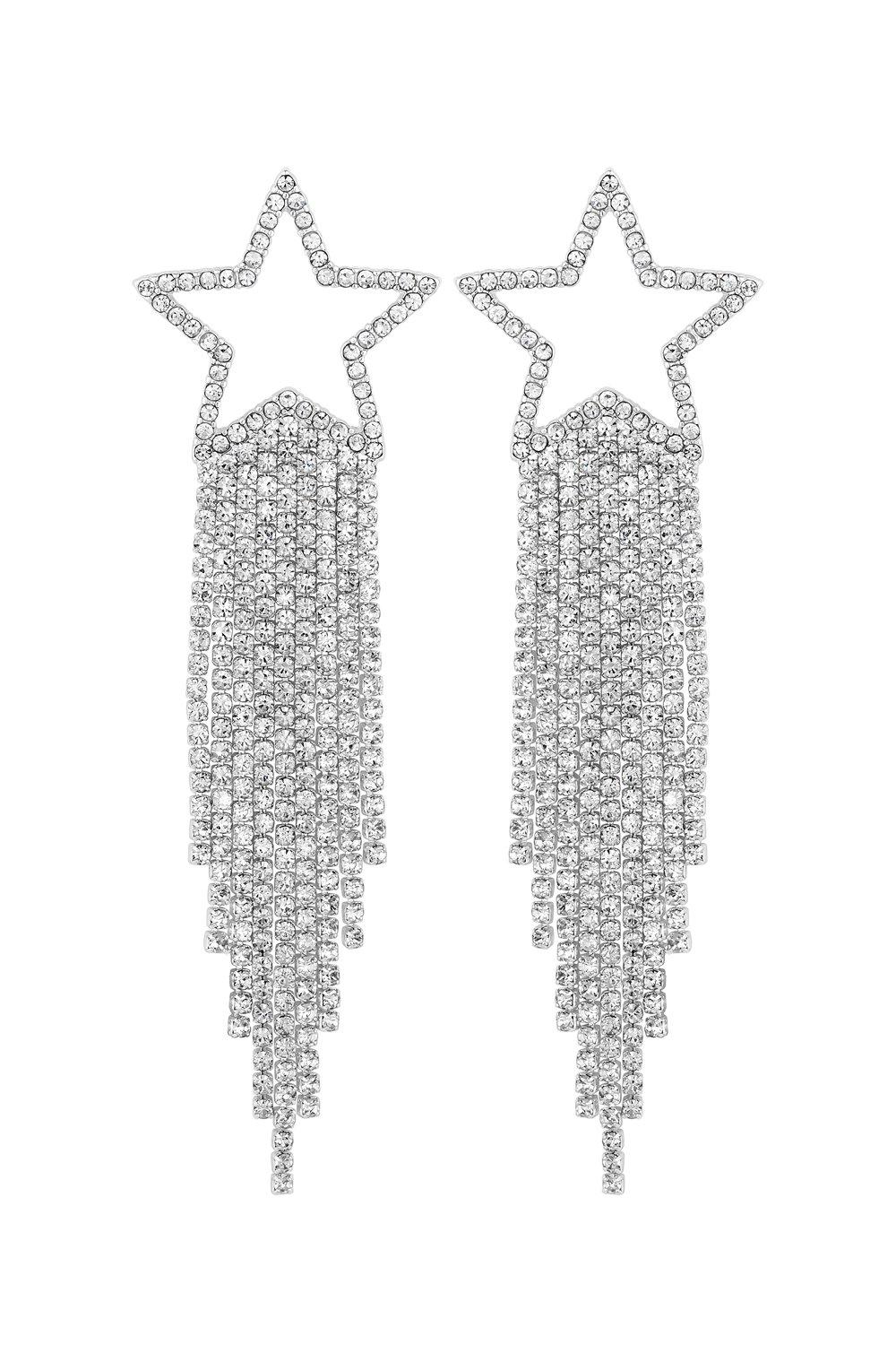 DIAMANTE DROP EARRINGS - 1 - Silver | MILADYS