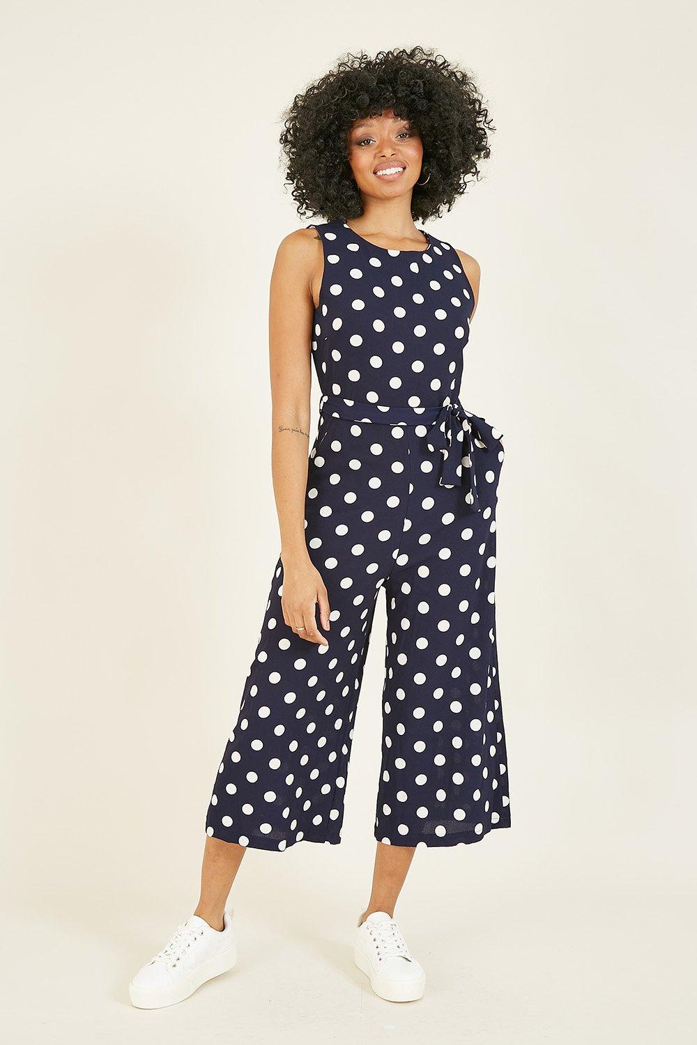 Navy and white hot sale polka dot jumpsuit