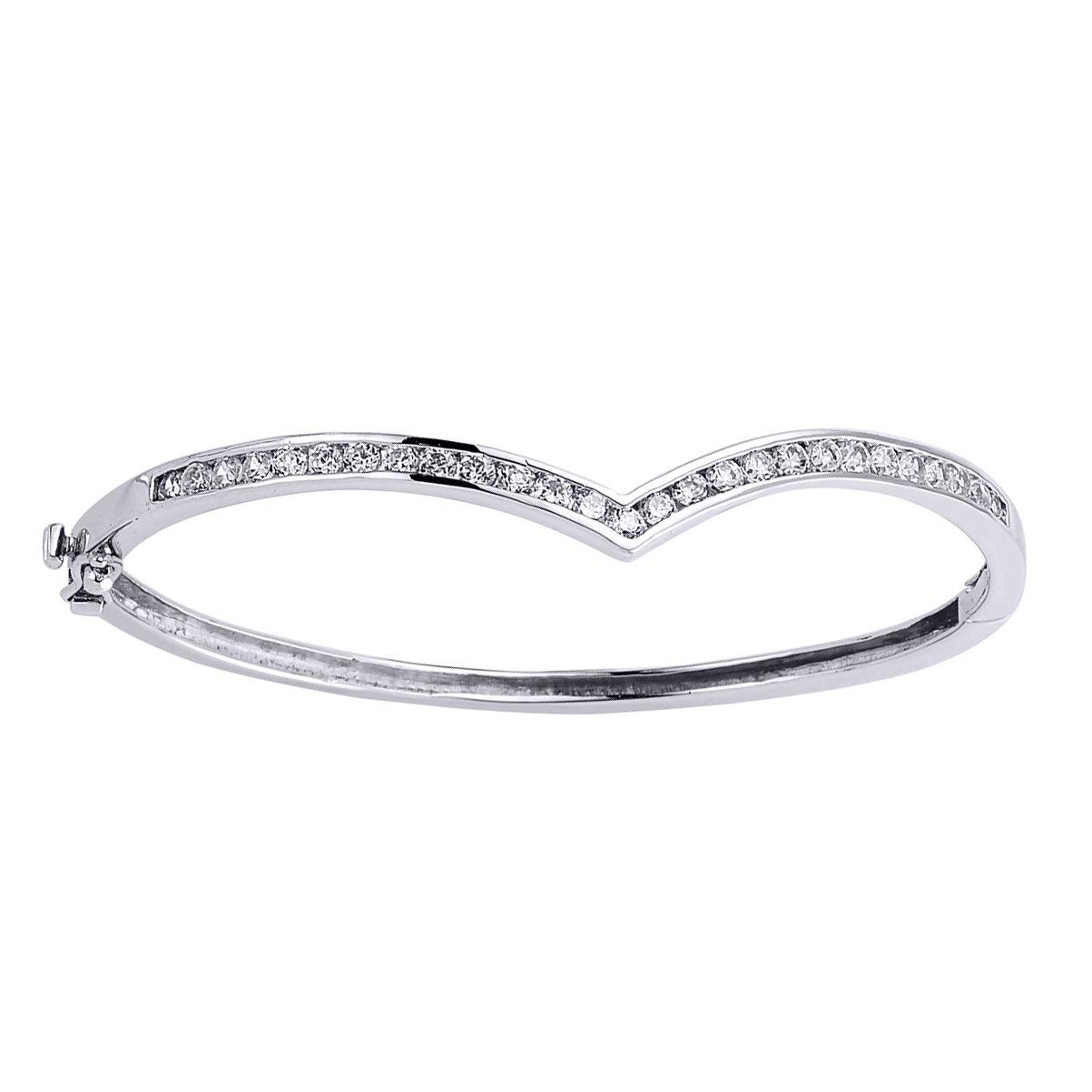 Jewellery | Silver CZ Eternity Wishbone Bangle Bracelet - GVG044 