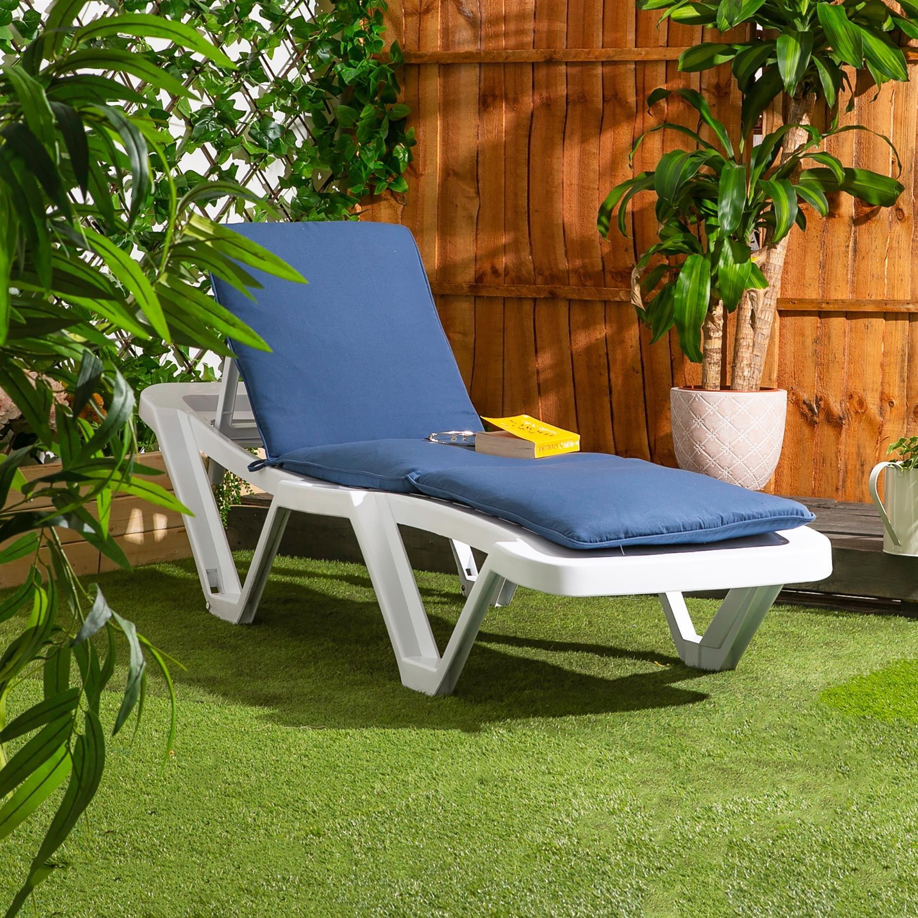 Garden Furniture Master Sun Lounger Cushion Set White Navy Resol