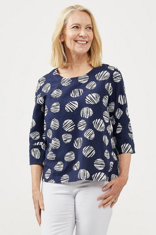 Tops, French Navy And Ivory Print Top
