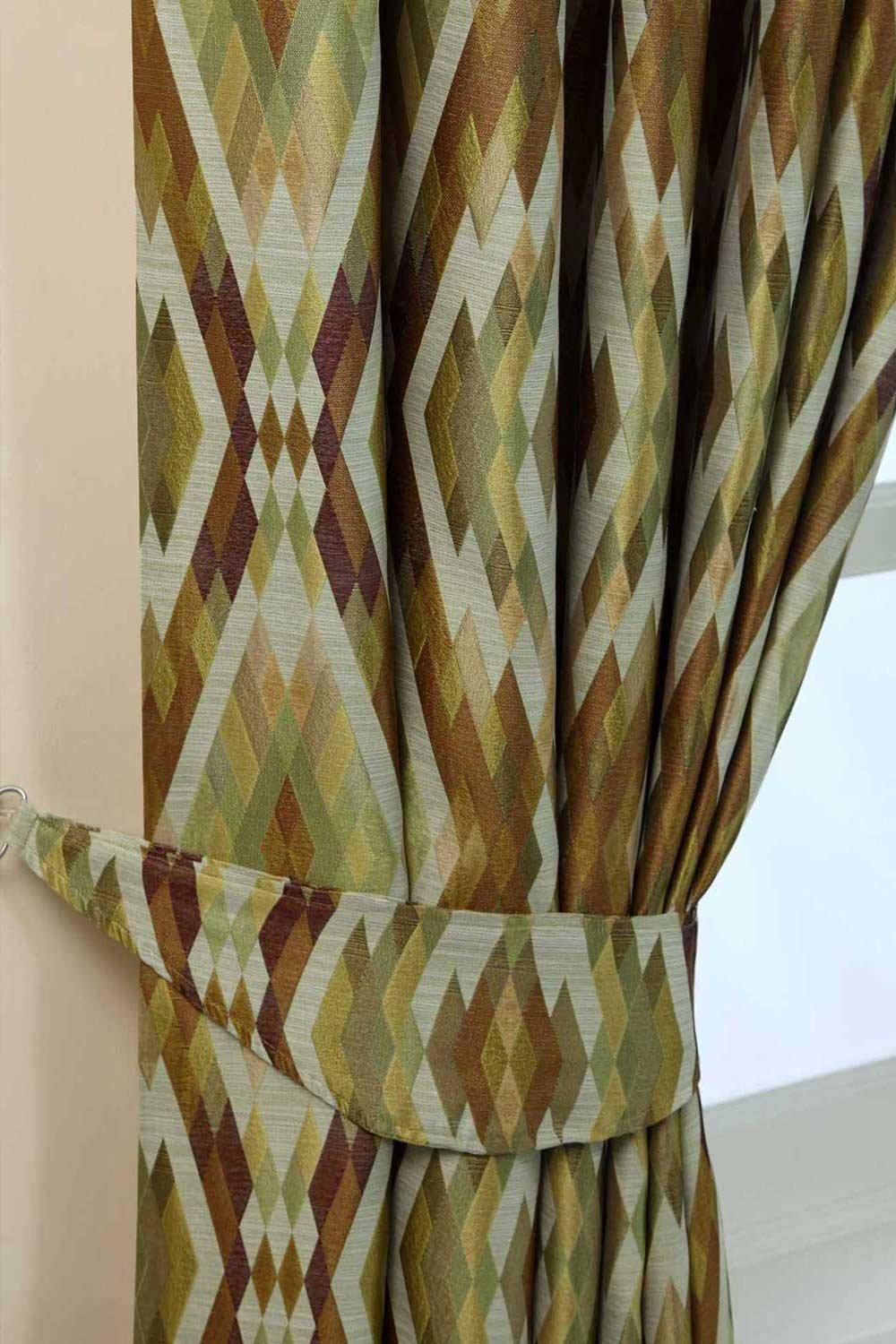 Curtains | Jacquard Geometric Curtain Tie Back Pair | Homescapes