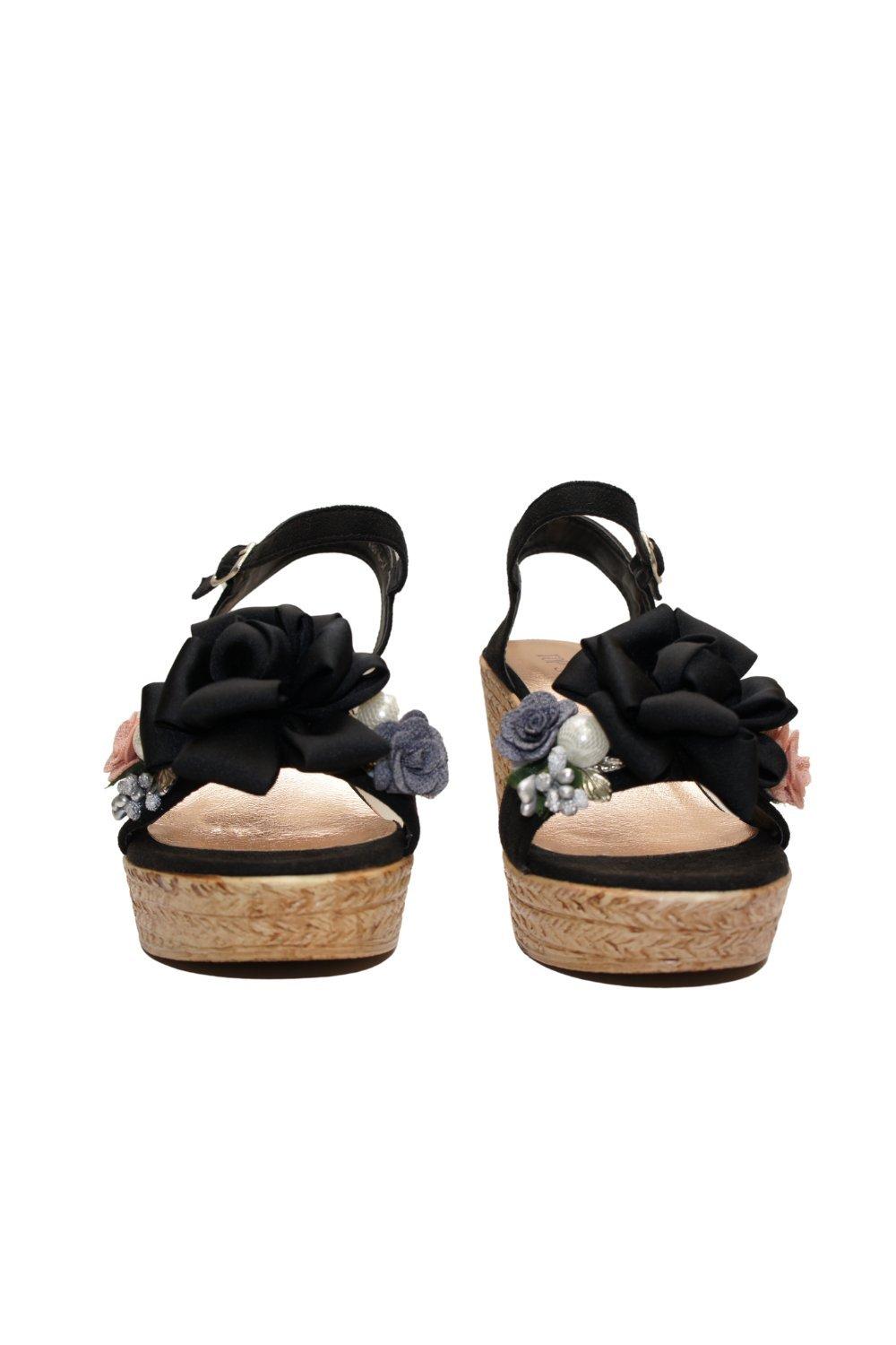 Black sales floral wedges