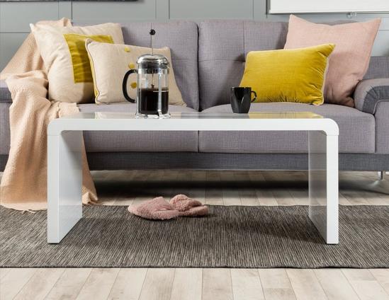 FurnitureboxUK Enzo White High Gloss Rectangular Coffee Table with Sleek Simple Minimalist Design and Curved Edges for Living Rooms 2