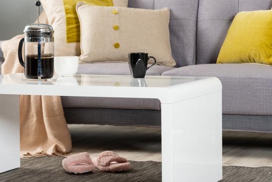 FurnitureboxUK Enzo White High Gloss Rectangular Coffee Table with Sleek Simple Minimalist Design and Curved Edges for Living Rooms 6